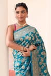 Naaritva India_Aqua Silk Zari Blue Handwoven Banarasi Saree With Running Blouse _at_Aza_Fashions