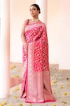 Naaritva India_Pink Silk Zari Handwoven Work Hot Banarasi Saree With Running Blouse _at_Aza_Fashions