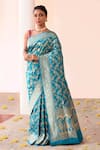 Buy_Naaritva India_Aqua Silk Zari Blue Handwoven Banarasi Saree With Running Blouse _at_Aza_Fashions