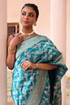 Shop_Naaritva India_Aqua Silk Zari Blue Handwoven Banarasi Saree With Running Blouse _Online_at_Aza_Fashions
