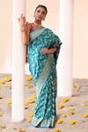 Naaritva India_Aqua Silk Zari Blue Handwoven Banarasi Saree With Running Blouse _at_Aza_Fashions