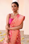 Naaritva India_Pink Silk Zari Peach Banarasi Saree With Running Blouse _at_Aza_Fashions