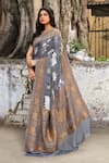 Buy_Naaritva India_Silver Crepe, Silk Zari Handwoven Work Grey Banarasi Saree With Running Blouse _Online_at_Aza_Fashions