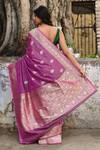 Shop_Naaritva India_Magenta Zari Handwoven Banarasi Saree With Running Blouse _at_Aza_Fashions