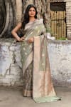 Buy_Naaritva India_Green Zari Handwoven Work Pea Banarasi Saree With Running Blouse _at_Aza_Fashions