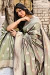 Naaritva India_Green Zari Handwoven Work Pea Banarasi Saree With Running Blouse _at_Aza_Fashions