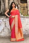 Buy_Naaritva India_Red Zari Handwoven Banarasi Saree With Running Blouse _at_Aza_Fashions
