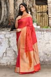 Shop_Naaritva India_Red Zari Handwoven Banarasi Saree With Running Blouse _Online_at_Aza_Fashions