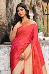 Naaritva India_Red Zari Handwoven Banarasi Saree With Running Blouse _at_Aza_Fashions