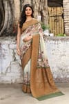Buy_Naaritva India_Olive Green Crepe, Silk Zari Handwoven Banarasi Saree With Running Blouse _at_Aza_Fashions