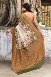 Shop_Naaritva India_Olive Green Crepe, Silk Zari Handwoven Banarasi Saree With Running Blouse _at_Aza_Fashions