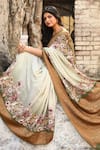 Naaritva India_Olive Green Crepe, Silk Zari Handwoven Banarasi Saree With Running Blouse _at_Aza_Fashions