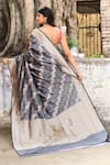 Shop_Naaritva India_Silver Zari Handwoven Work Grey Banarasi Saree With Running Blouse _at_Aza_Fashions