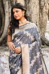 Shop_Naaritva India_Silver Zari Handwoven Work Grey Banarasi Saree With Running Blouse _Online_at_Aza_Fashions