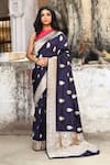 Buy_Naaritva India_Navy Zari Handwoven Work Blue Banarasi Saree With Running Blouse _at_Aza_Fashions