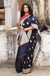 Naaritva India_Navy Zari Handwoven Work Blue Banarasi Saree With Running Blouse _at_Aza_Fashions