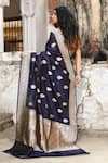 Shop_Naaritva India_Navy Zari Handwoven Work Blue Banarasi Saree With Running Blouse _at_Aza_Fashions