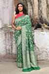 Buy_Naaritva India_Green Crepe, Silk Zari Handwoven Banarasi Saree With Running Blouse _at_Aza_Fashions