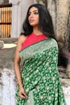 Buy_Naaritva India_Green Crepe, Silk Zari Handwoven Banarasi Saree With Running Blouse 