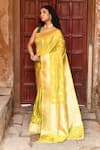 Naaritva India_Yellow Zari Handwoven Banarasi Saree With Running Blouse _Online_at_Aza_Fashions