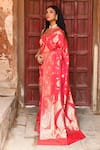 Naaritva India_Red Silk Zari Handwoven Banarasi Saree With Running Blouse _Online_at_Aza_Fashions