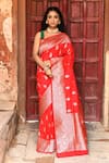 Buy_Naaritva India_Red Silk Zari Handwoven Banarasi Saree With Running Blouse _at_Aza_Fashions