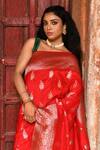 Naaritva India_Red Silk Zari Handwoven Banarasi Saree With Running Blouse _at_Aza_Fashions