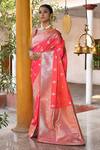 Buy_Naaritva India_Pink Silk Zari Handwoven Banarasi Saree With Running Blouse _at_Aza_Fashions