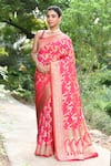 Buy_Naaritva India_Pink Silk Zari Handwoven Banarasi Saree With Running Blouse _at_Aza_Fashions