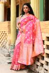 Shop_Naaritva India_Pink Silk Zari Handwoven Banarasi Saree With Running Blouse _Online_at_Aza_Fashions