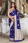 Buy_Naaritva India_Navy Zari Handwoven Work Blue Banarasi Saree With Running Blouse _at_Aza_Fashions