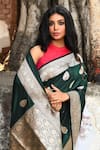 Buy_Naaritva India_Emerald Green Zari Banarasi Saree With Running Blouse _Online_at_Aza_Fashions