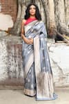 Buy_Naaritva India_Silver Zari Handwoven Work Banarasi Saree With Running Blouse _at_Aza_Fashions