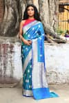 Buy_Naaritva India_Blue Zari Handwoven Work Banarasi Saree With Running Blouse _at_Aza_Fashions