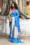 Shop_Naaritva India_Blue Zari Handwoven Work Banarasi Saree With Running Blouse _Online_at_Aza_Fashions