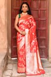 Buy_Naaritva India_Red Silk Zari Handwoven Banarasi Saree With Running Blouse _at_Aza_Fashions