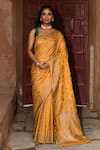 Buy_Naaritva India_Gold Crepe, Silk, Handwoven Work Yellow Banarasi Saree With Running Blouse _at_Aza_Fashions