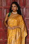 Shop_Naaritva India_Gold Crepe, Silk, Handwoven Work Yellow Banarasi Saree With Running Blouse _Online_at_Aza_Fashions
