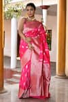 Buy_Naaritva India_Pink Silk Zari Handwoven Banarasi Saree With Running Blouse _at_Aza_Fashions