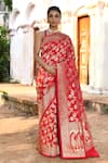 Buy_Naaritva India_Red Silk Zari Handwoven Banarasi Saree With Running Blouse _at_Aza_Fashions
