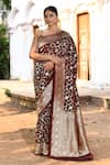 Buy_Naaritva India_Brown Silk Zari Handwoven Coffee Banarasi Saree With Running Blouse _at_Aza_Fashions