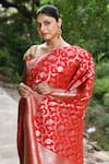 Shop_Naaritva India_Red Silk Zari Handwoven Banarasi Saree With Running Blouse _Online_at_Aza_Fashions