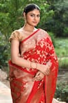 Naaritva India_Red Silk Zari Handwoven Work Banarasi Saree With Running Blouse _at_Aza_Fashions