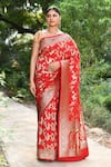Buy_Naaritva India_Red Silk Zari Handwoven Work Banarasi Saree With Running Blouse _at_Aza_Fashions