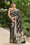 Buy_Naaritva India_Black Silk Zari Handwoven Banarasi Saree With Running Blouse _at_Aza_Fashions