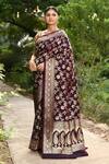 Naaritva India_Wine Silk Zari Handwoven Banarasi Saree With Running Blouse _Online_at_Aza_Fashions