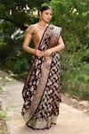 Naaritva India_Wine Silk Zari Handwoven Banarasi Saree With Running Blouse _at_Aza_Fashions