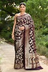 Buy_Naaritva India_Wine Silk Zari Handwoven Banarasi Saree With Running Blouse _at_Aza_Fashions