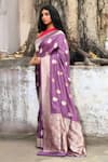 Buy_Naaritva India_Purple Zari Handwoven Banarasi Saree With Running Blouse _Online_at_Aza_Fashions
