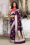 Buy_Naaritva India_Purple Zari Handwoven Banarasi Saree With Running Blouse _at_Aza_Fashions